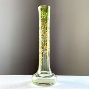 Antique Vase Karlesbad MOSER Bohemian Green Art Glass Hand Painted Enamel Gilt